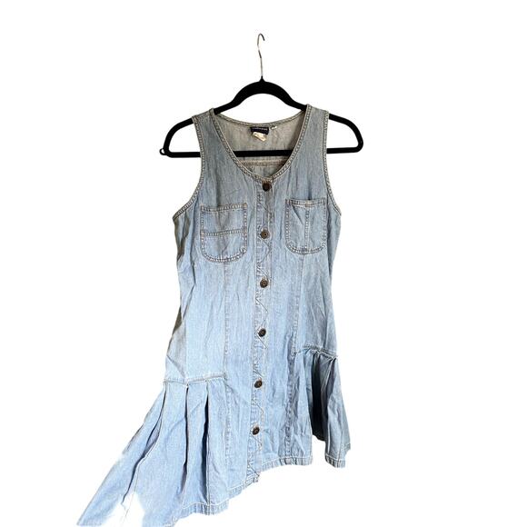 Vintage Dresses & Skirts - Vintage 1990's Light Denim Jean Ruffle Mini Dress Medium Western Coastal Cowgirl